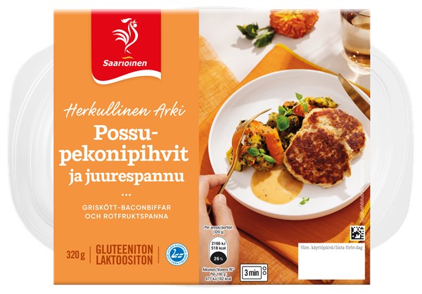 Possu-pekonipihvit ja juurespannu 320 g