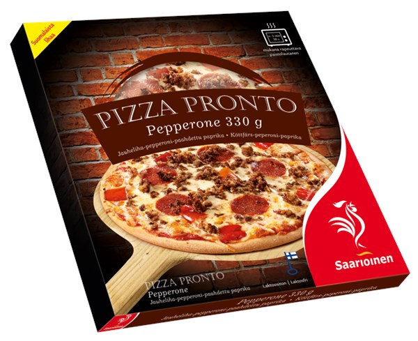 Pizza Pronto Pepperone, jauheliha-pepperoni-paahdettu paprika 330 g