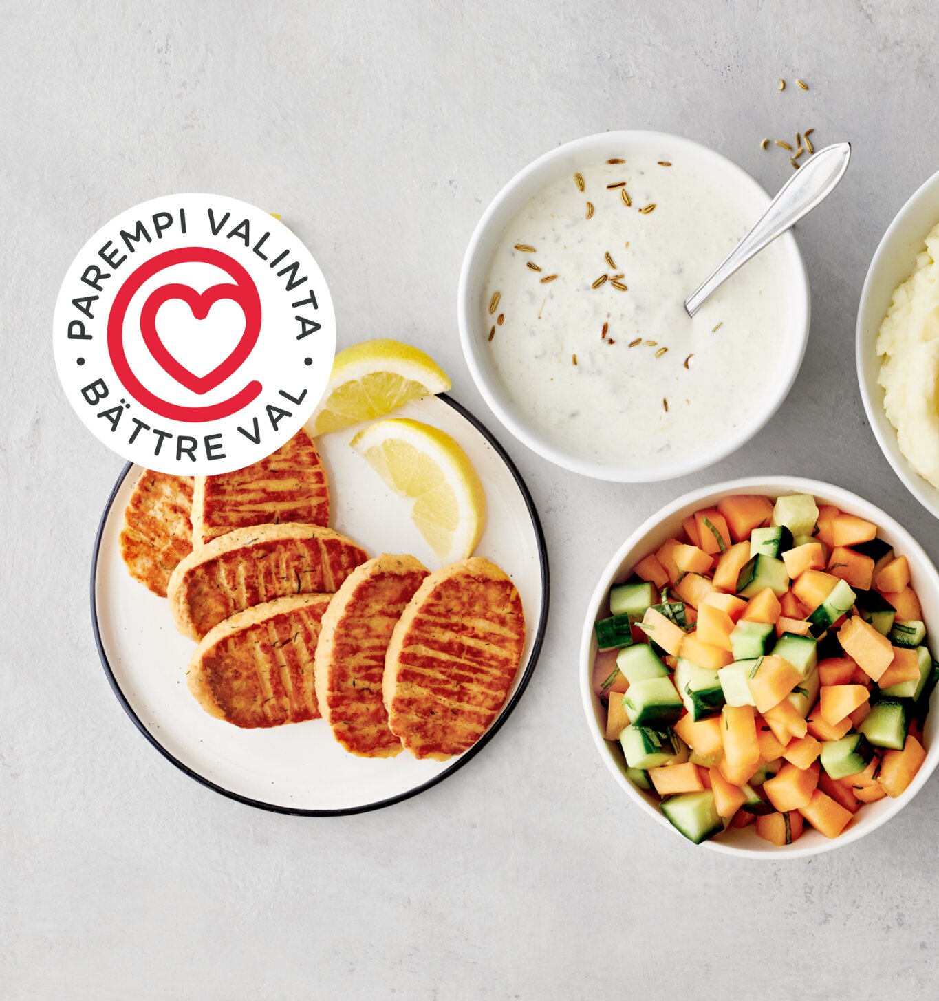 Sydänmerkin logo, sekä fiiliskuva sydänmerkkituotteista.